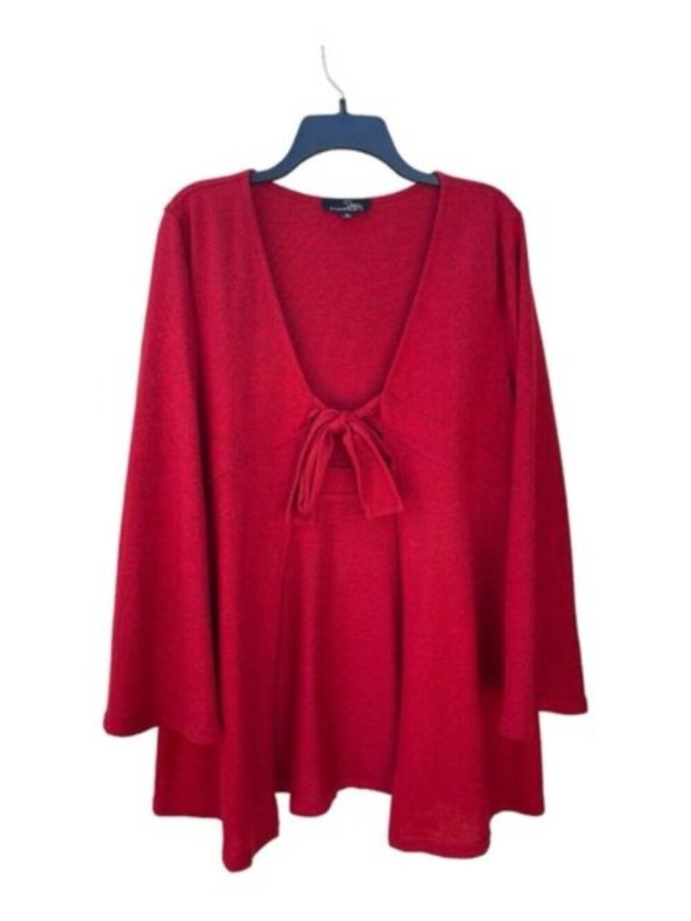 Suzanne Betro Red Tie-Front Bell Sleeve Cardigan Tunic Sweater XL Holiday